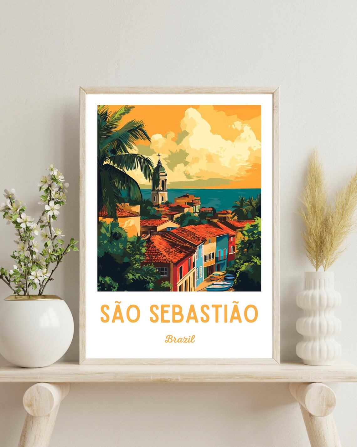 Sao Sebastiao Travel Poster, Brazil Beach Art