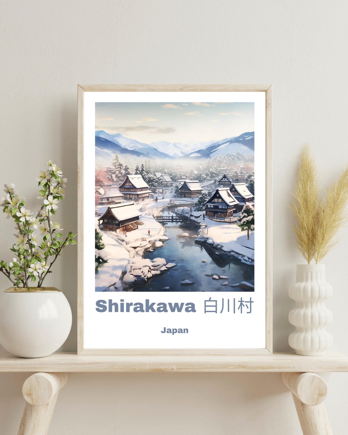 Shirakawa Go Travel Poster, Japan Winter Artwork
