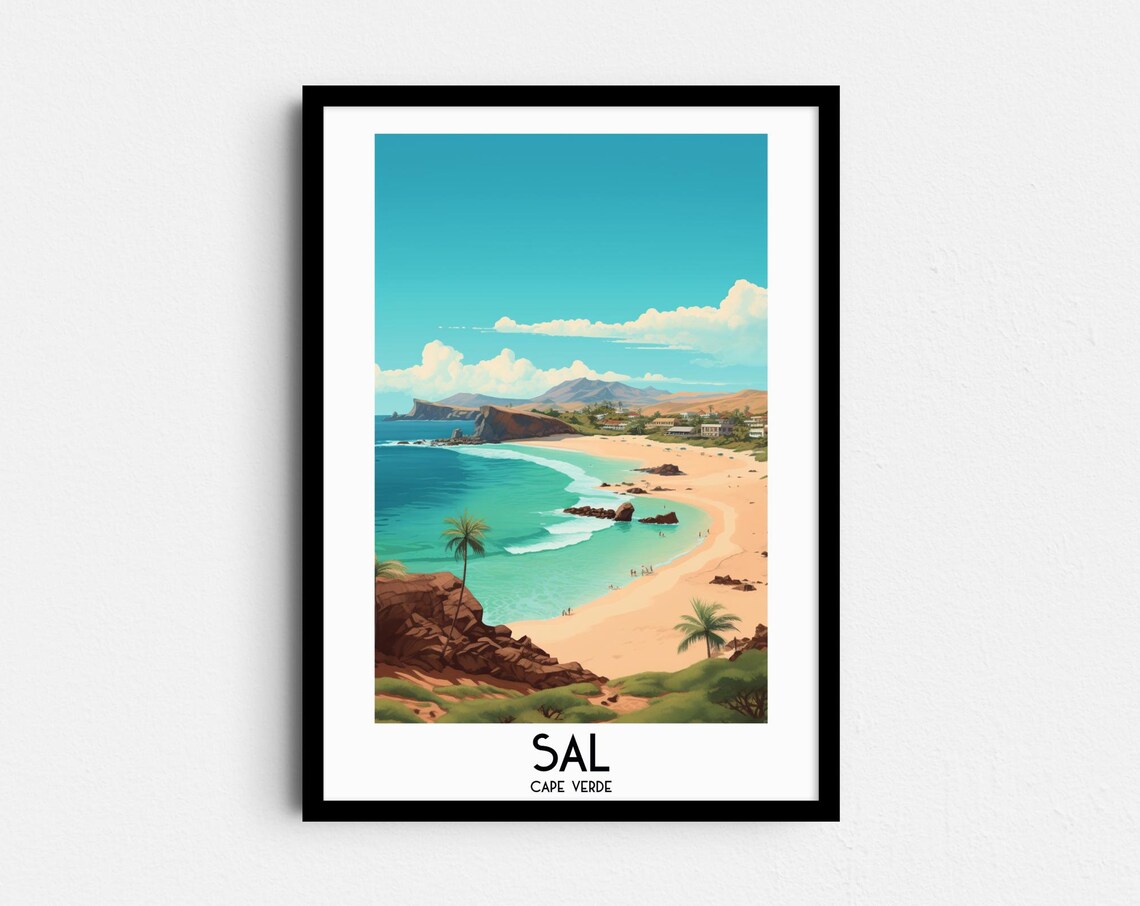 Sal Cape Verde Tropical Beach Turquoise Bay Vintage Travel Poster