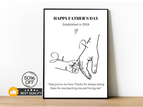 Personalized Fathers Day Gifts From Kids And Her Wife Line Art Gift With Loving Quote On Father Established