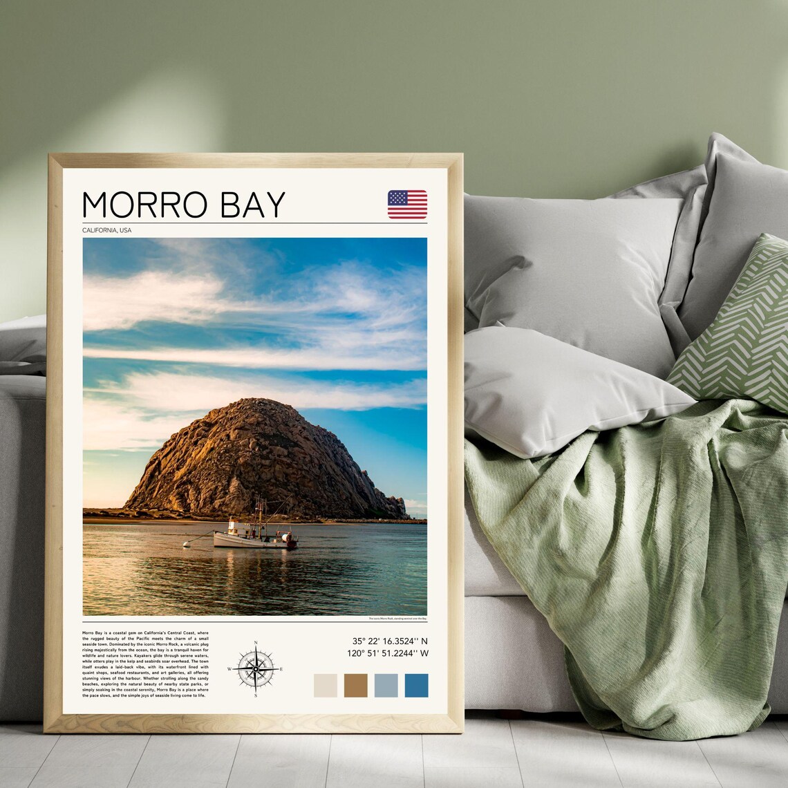Morro Bay California Morro Rock Harbor Boat Coastal Travel Poster - Image 5