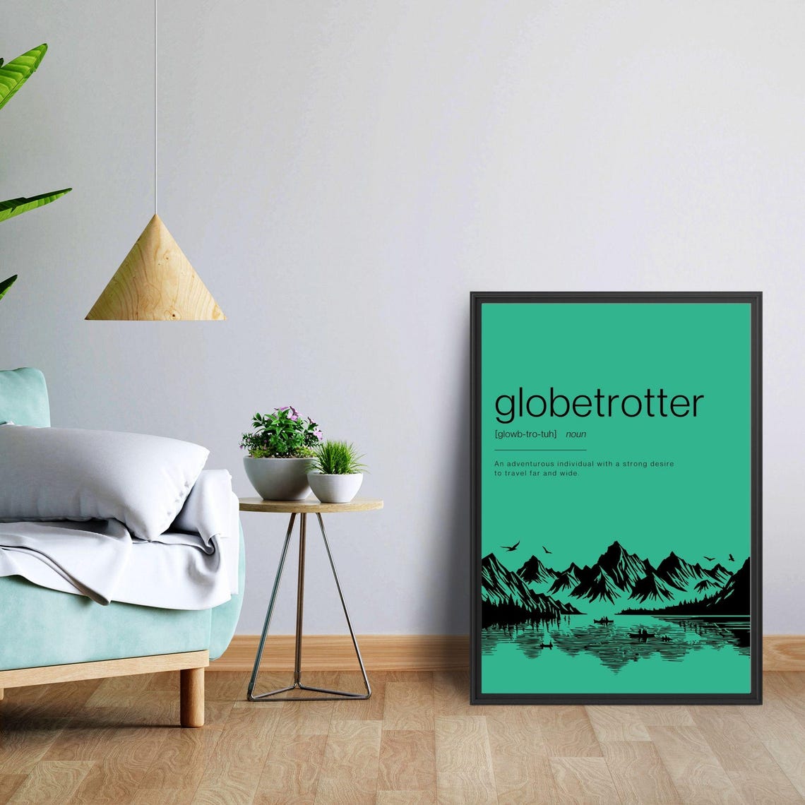 Globetrotter Definition Adventurer Dictionary Art Mountain Lake Poster - Image 5