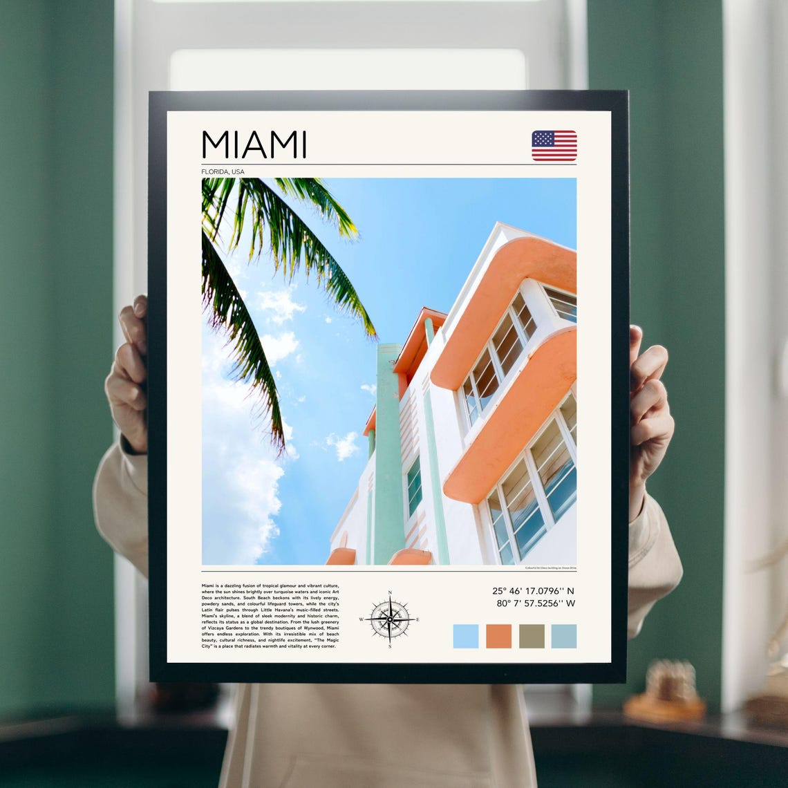 Miami Florida Art Deco Architecture Pastel Buildings Travel Poster - Image 3