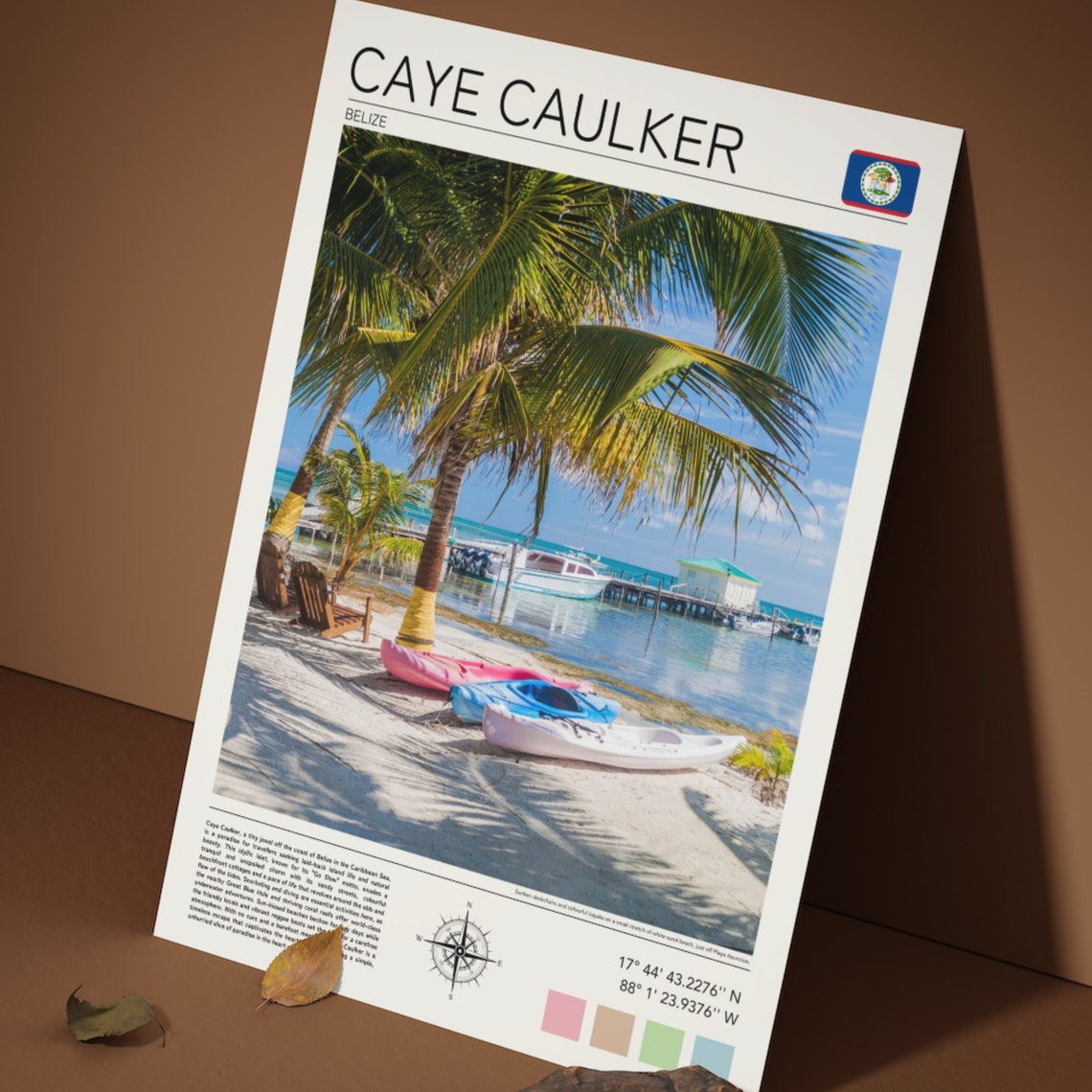 Caye Caulker Belize Palm Trees Kayaks Pier Caribbean Beach Poster - Image 3