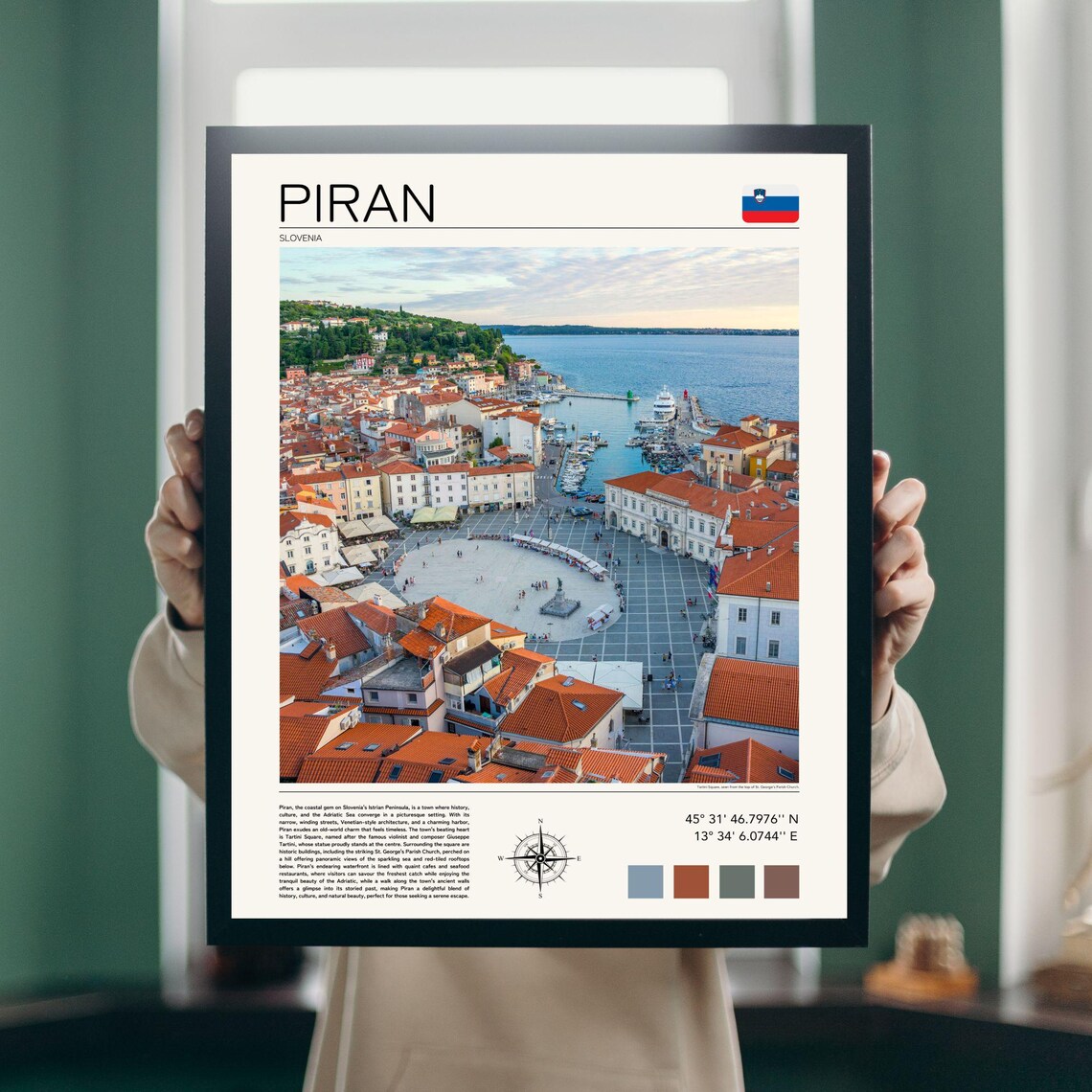 Piran Slovenia Tartini Square Coastal Old Town Aerial View Poster - Image 3