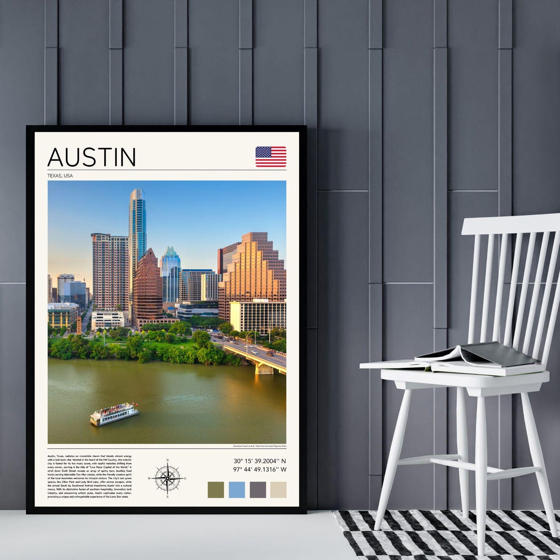 Austin Texas Skyline River Boat Downtown Cityscape Travel Poster - Image 2
