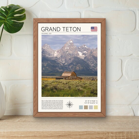 Grand Teton Wyoming Historic Barn Mountain Range Minimalist Travel Poster