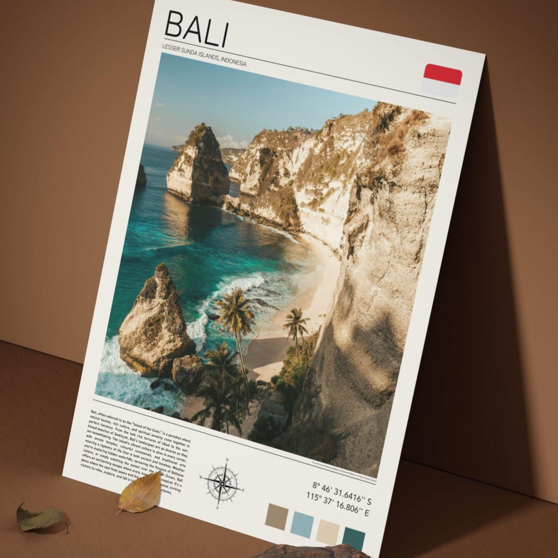 Bali Diamond Beach Nusa Penida Cliffs Palm Tropical Travel Poster - Image 5