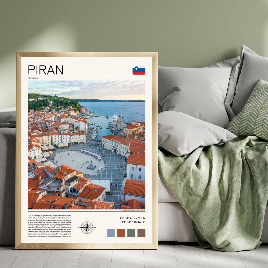 Piran Print Piran Slovenia Poster Piran Wall Art Piran Tartini Square Print Slovenia Travel Art Piran Poster Print Slovenia Artwork - Image 4