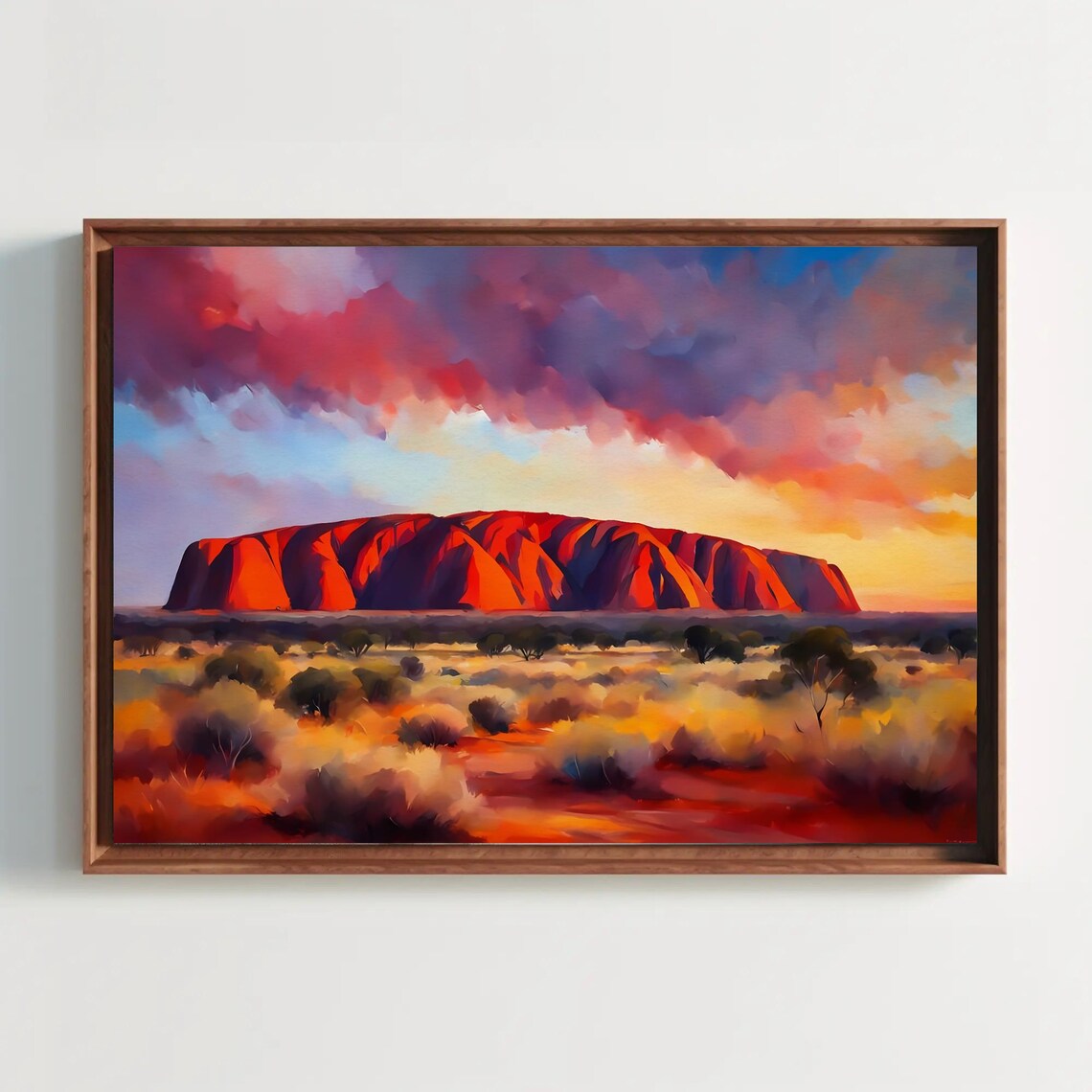 Uluru Ayers Rock at Sunset Watercolor Australian Desert Landscape Poster