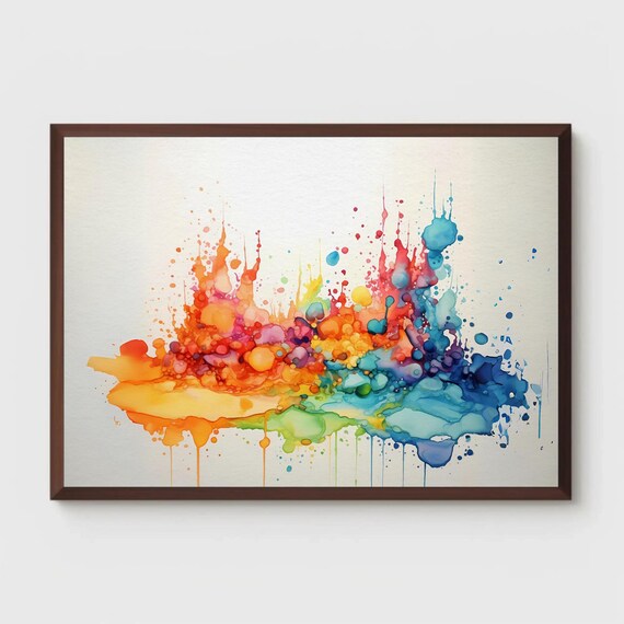 Subtle Splatter Watercolor Painting Print Color Splash Abstract Art Colorful Home Decor Wall