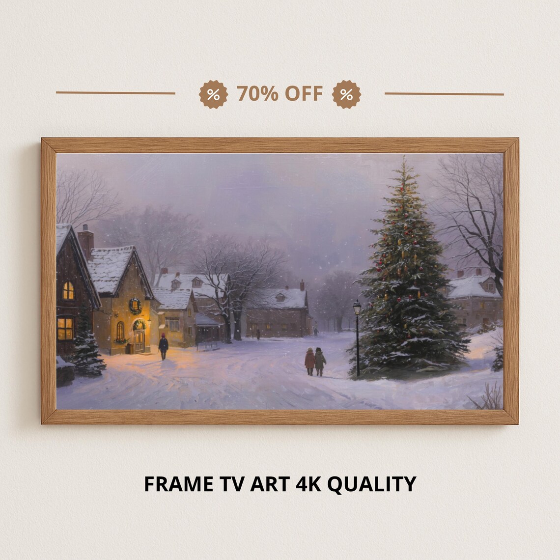 Christmas Evening In Snowy Village With Illuminated Christmas Tree Poster