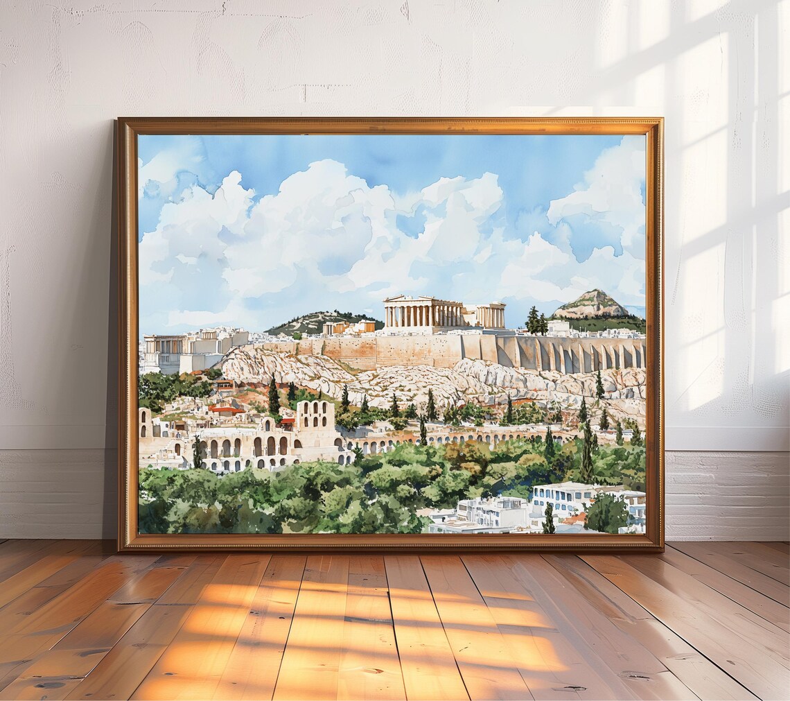 Acropolis Athens Watercolor Print, Greece Travel Poster