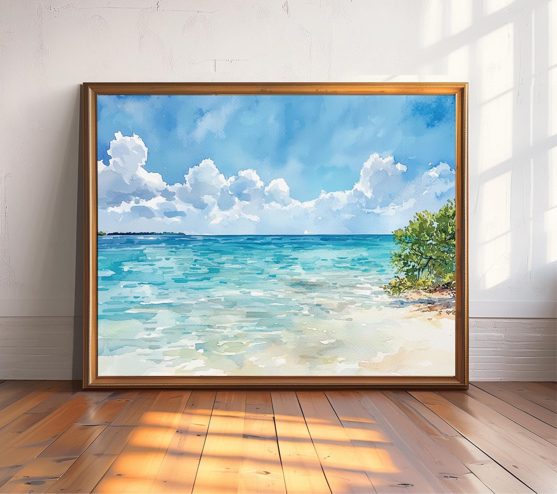 Biscayne National Park Turquoise Ocean Beach Watercolor Poster