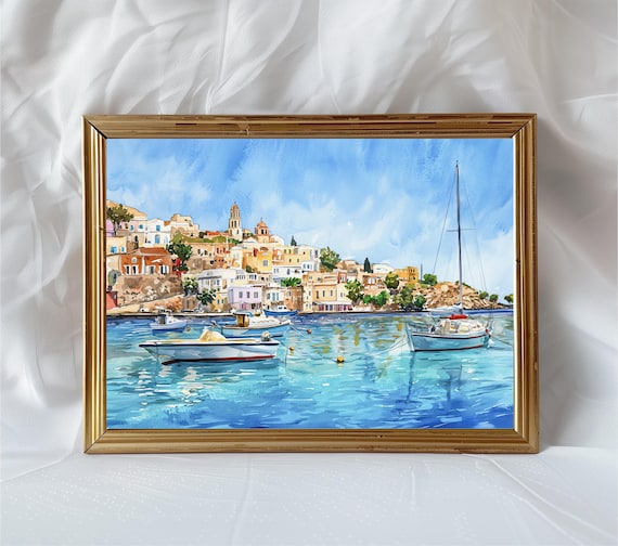 Symi Island Greece Watercolor Art Print