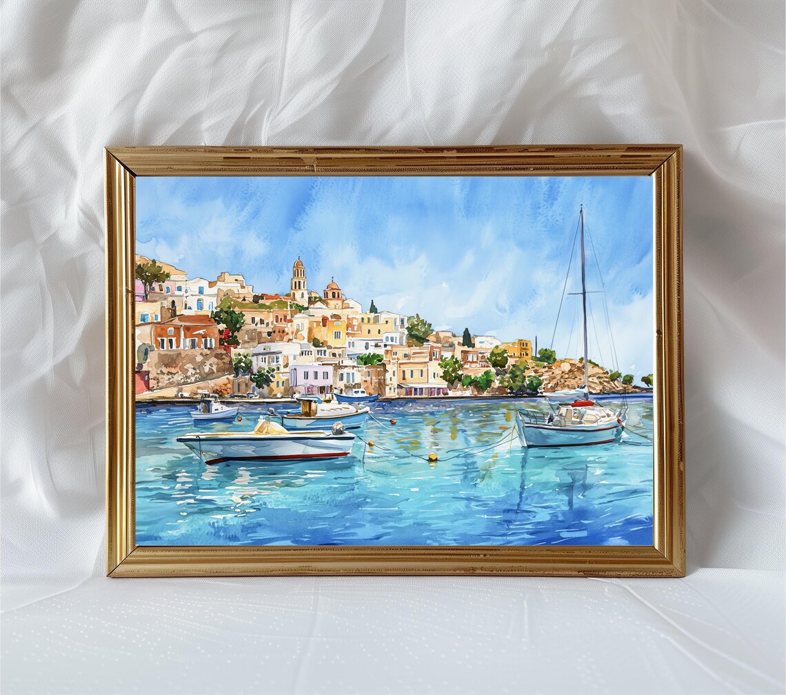 Symi Island Greece Watercolor Art Print