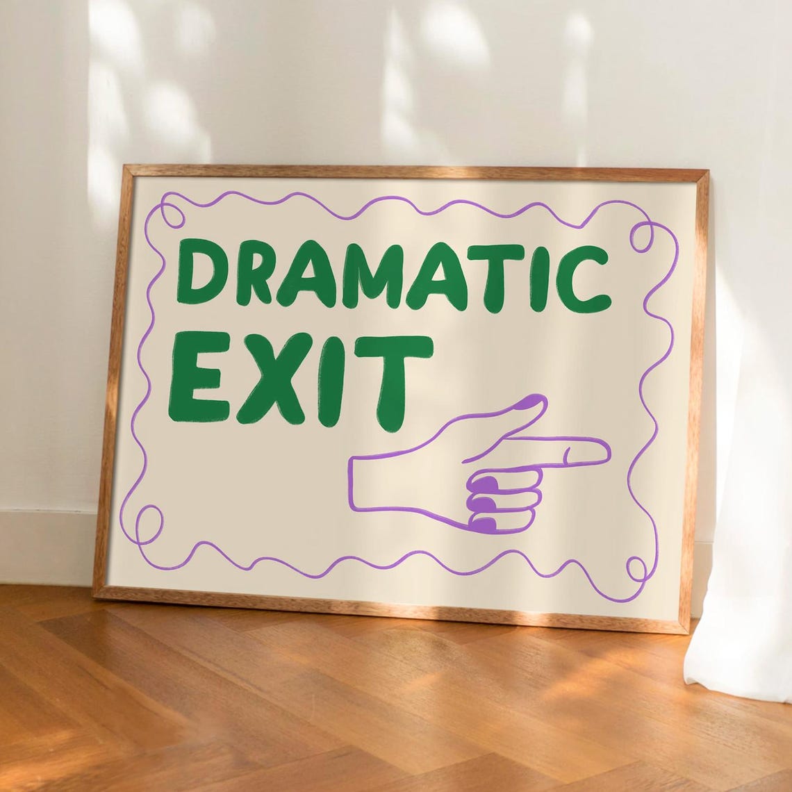 Dramatic Exit Playful Hand Doodle Green Purple Typography Poster