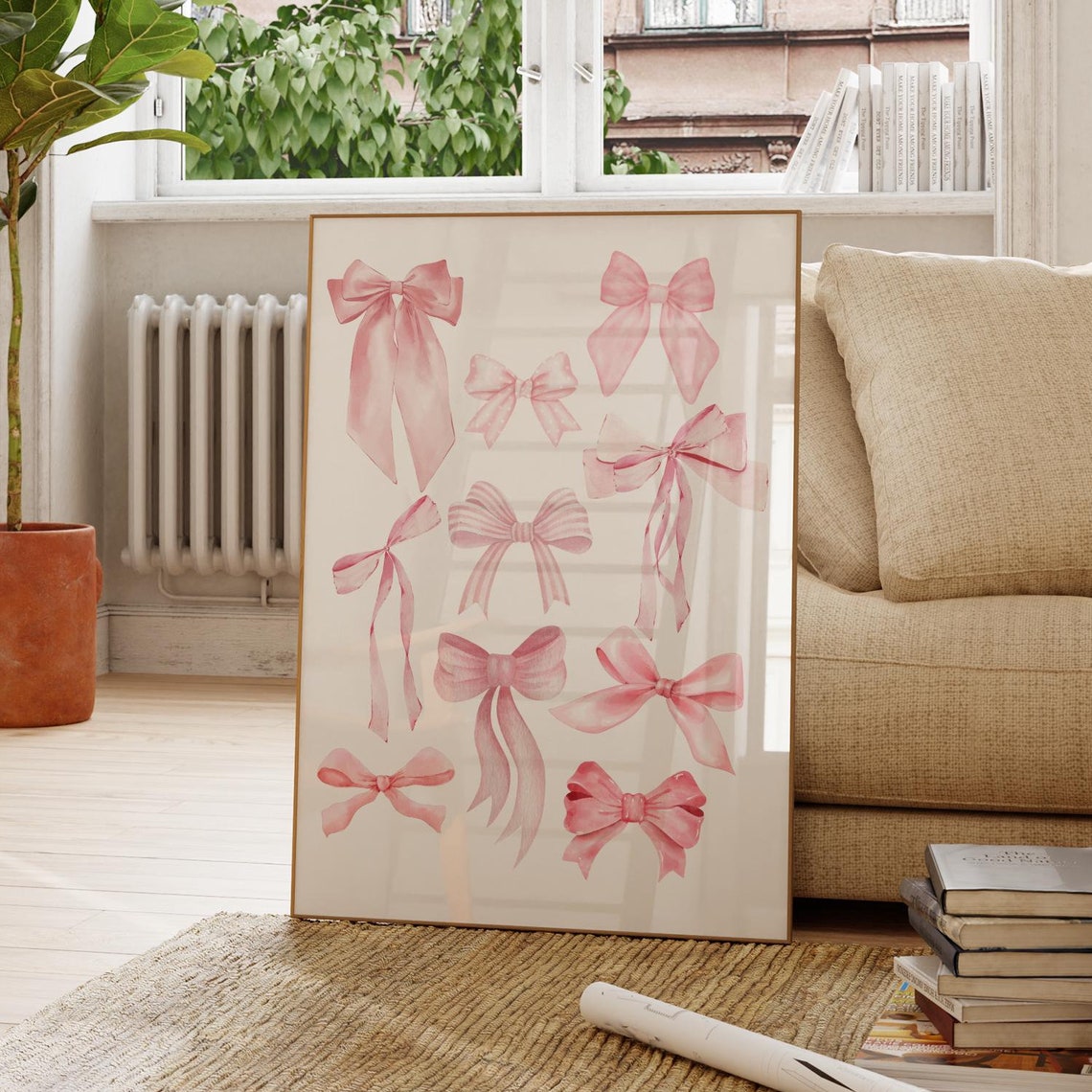 Pink Watercolor Ribbon Bows Collage Coquette Girly Room Poster