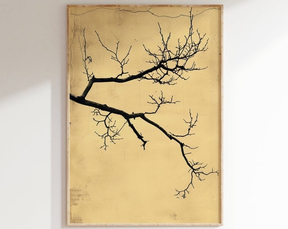 Vintage Branch Sketch Neutral Print Muted Wall Art Rustic Decor Farmhouse Artwork Antique Decoration