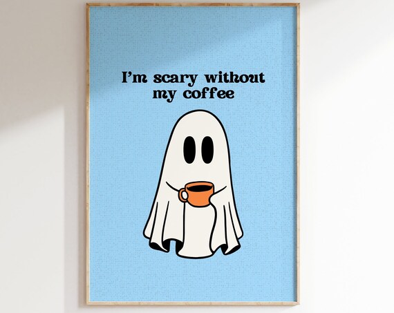 Cute Ghost Halloween Coffee Bar Wall Art Print