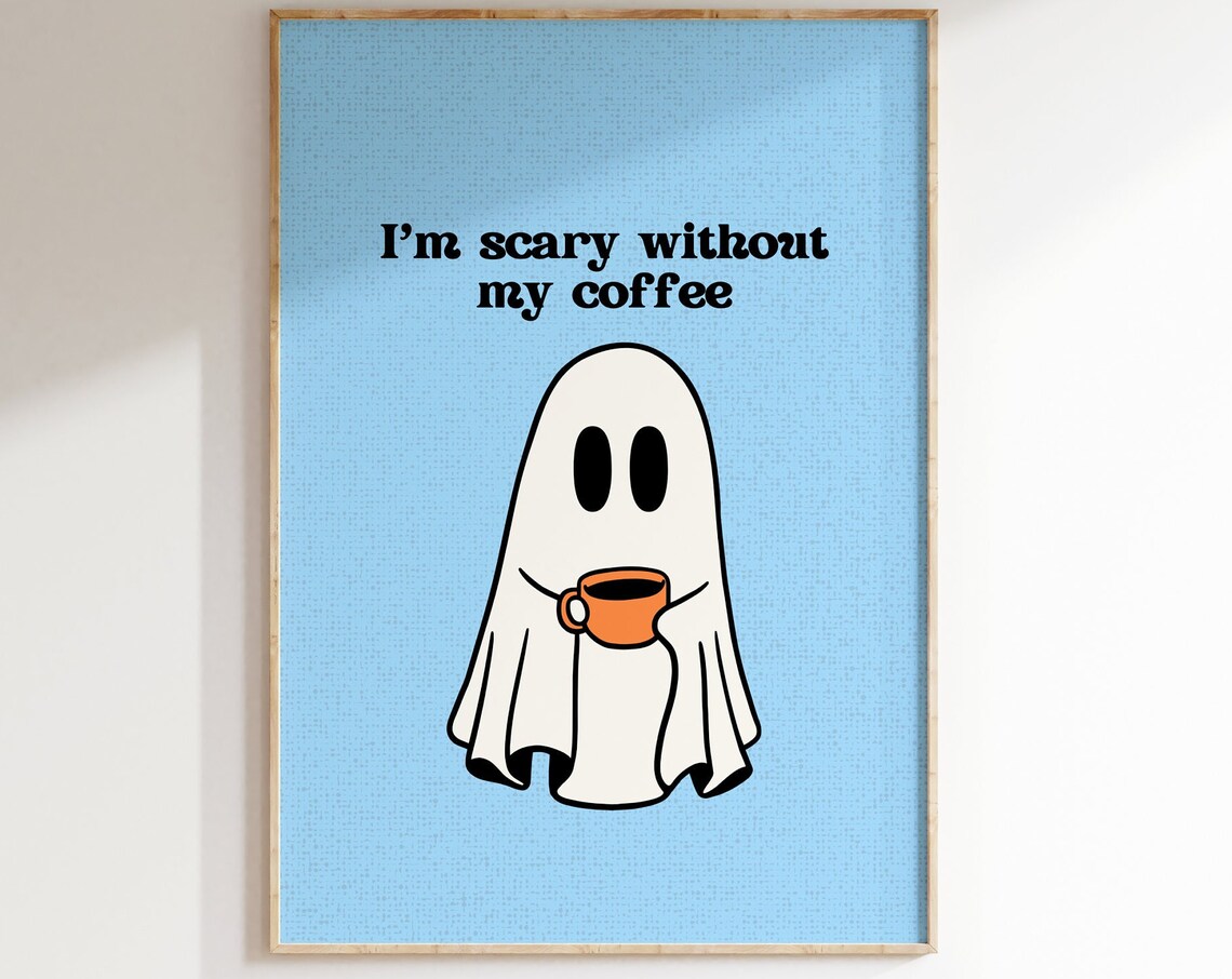 Cute Ghost Halloween Coffee Bar Wall Art Print