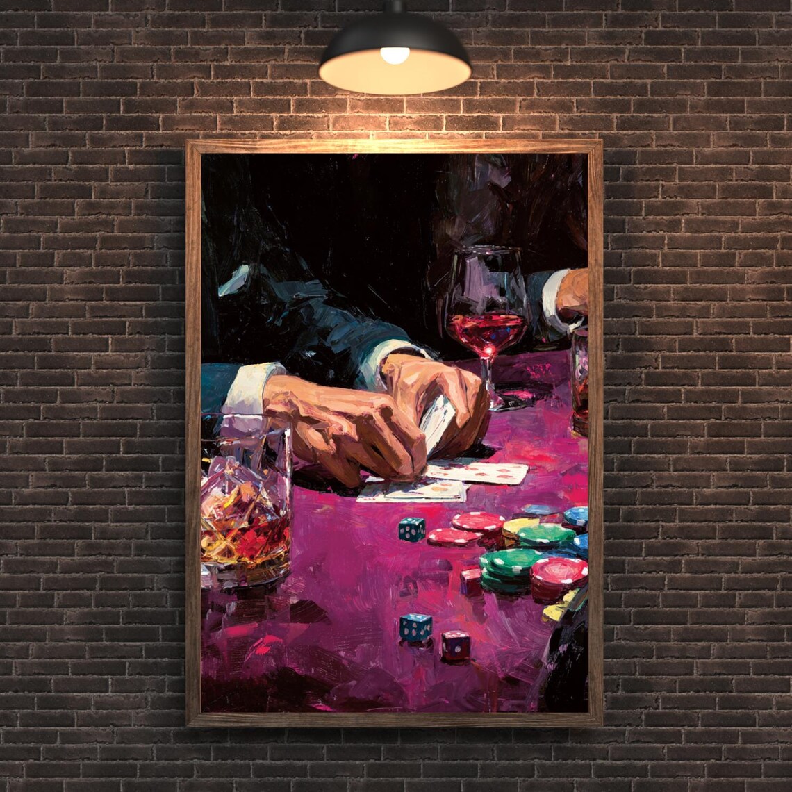 Retro Poker Night Painting Cards Dice and Chips Moody Speakeasy Poster