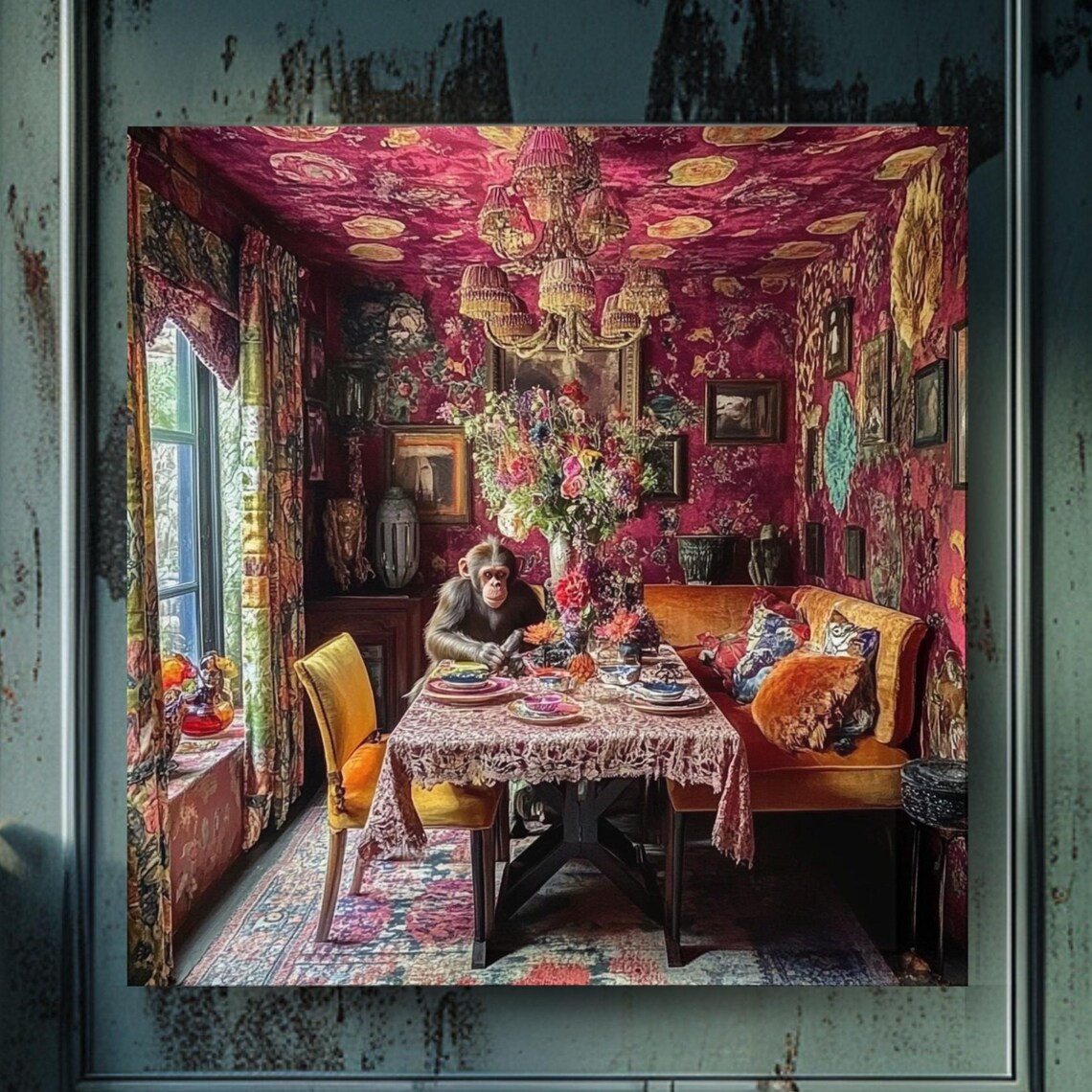 Maximalist Monkey Dining Wall Art, Vintage Inspired