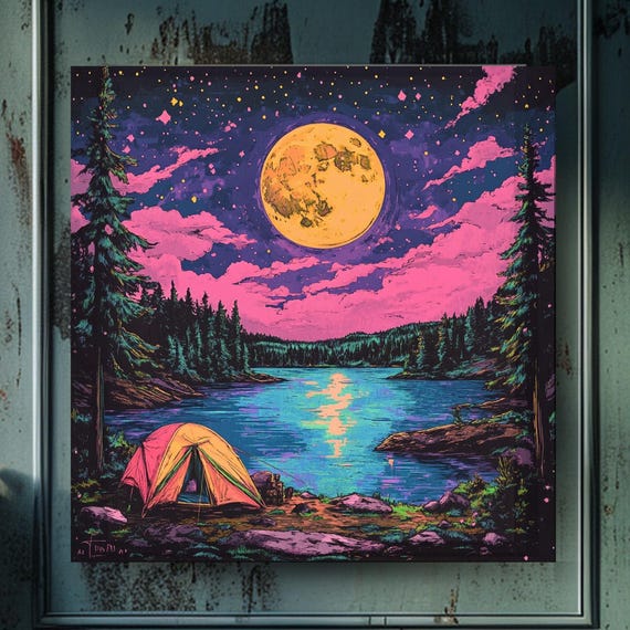 Maximalist Camping, Colorful Forest Vintage Tent Moon