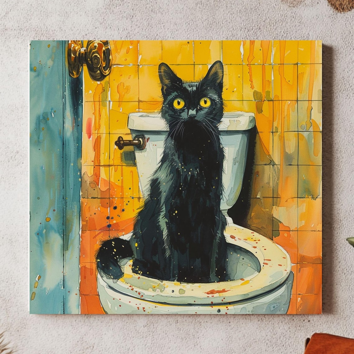 Funny Cat Bathroom Wall Art, Maximalist Decor