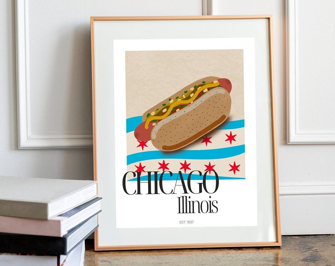Chicago Style Hot Dog, Chicago Travel Poster, Wrigley Field - Image 2