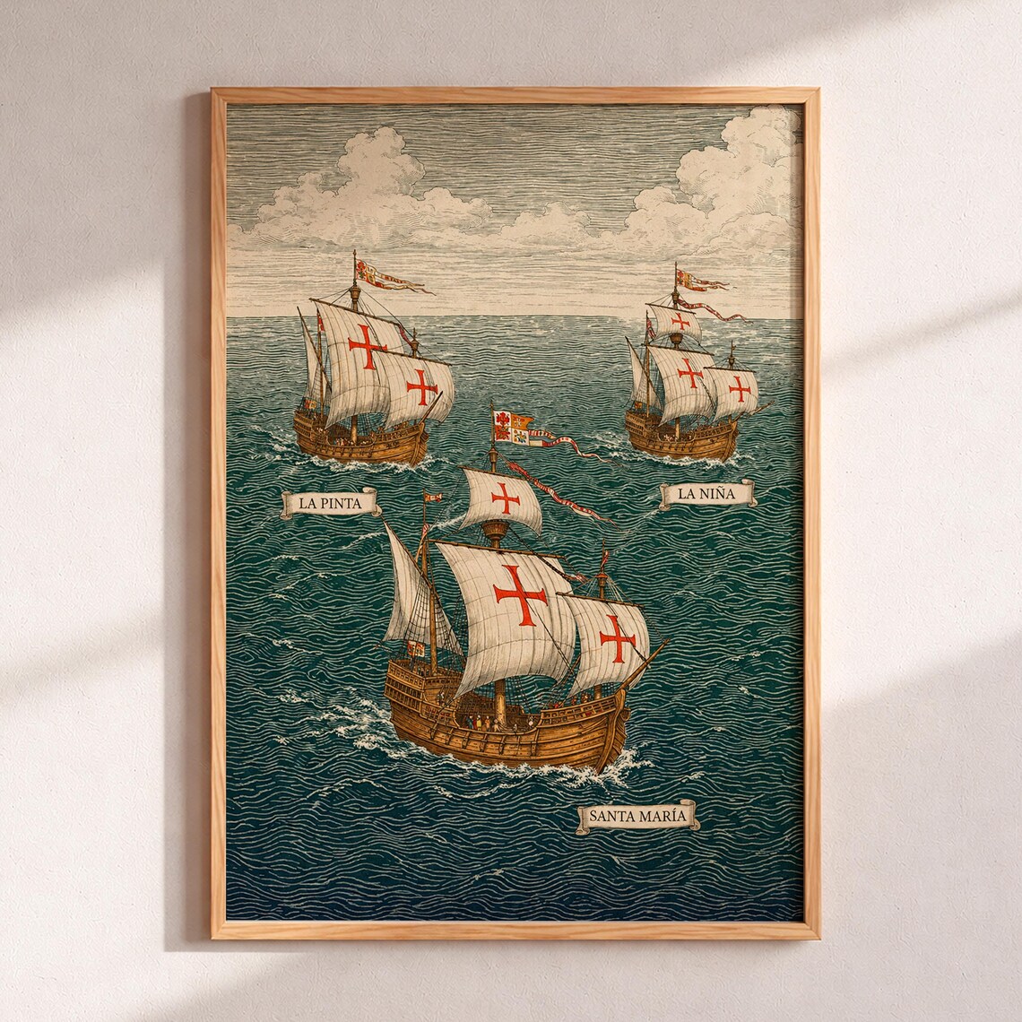Christopher Columbus Ships La Pinta Nina Santa Maria Vintage Nautical Poster