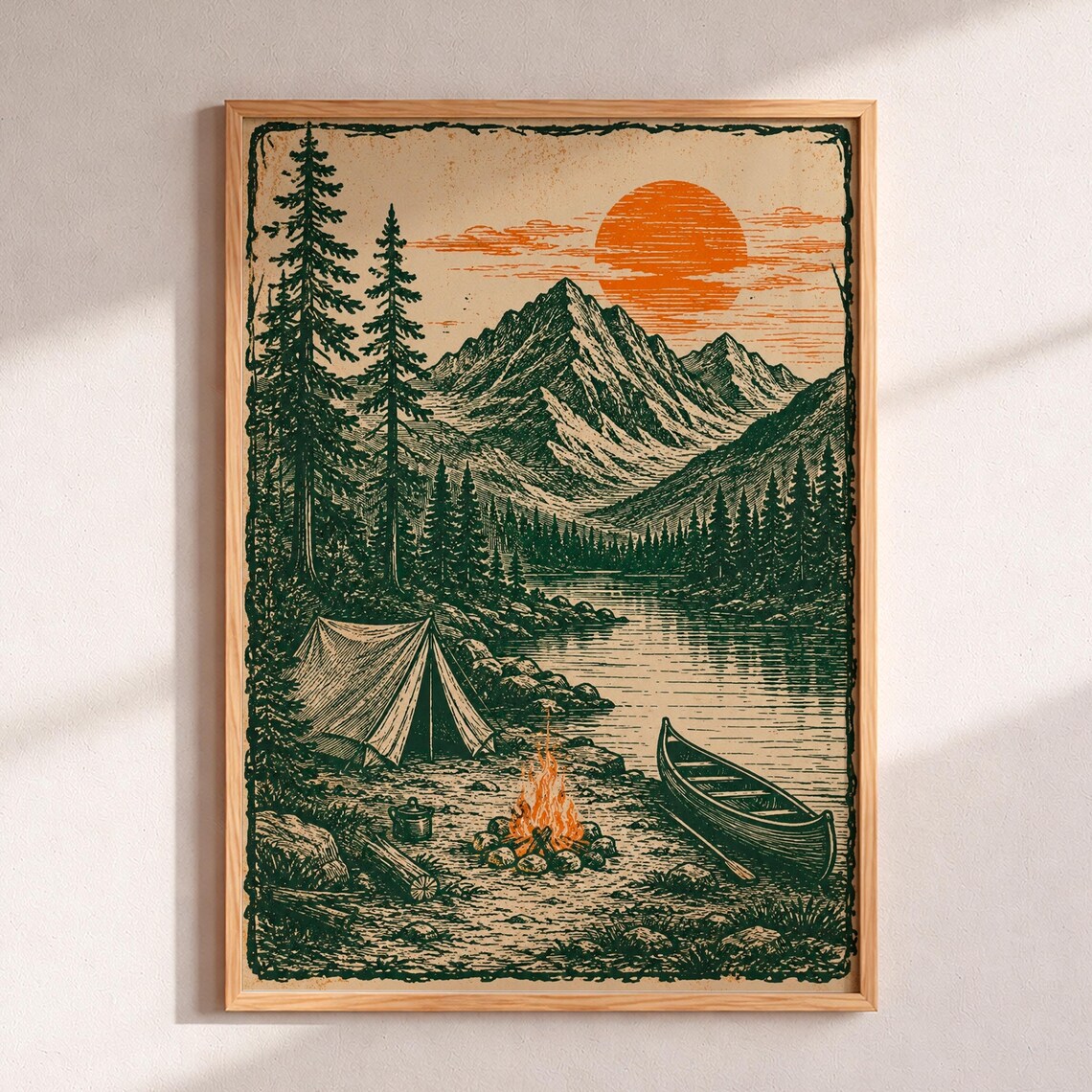 Mountain Camping Vintage Nature Poster, Wilderness