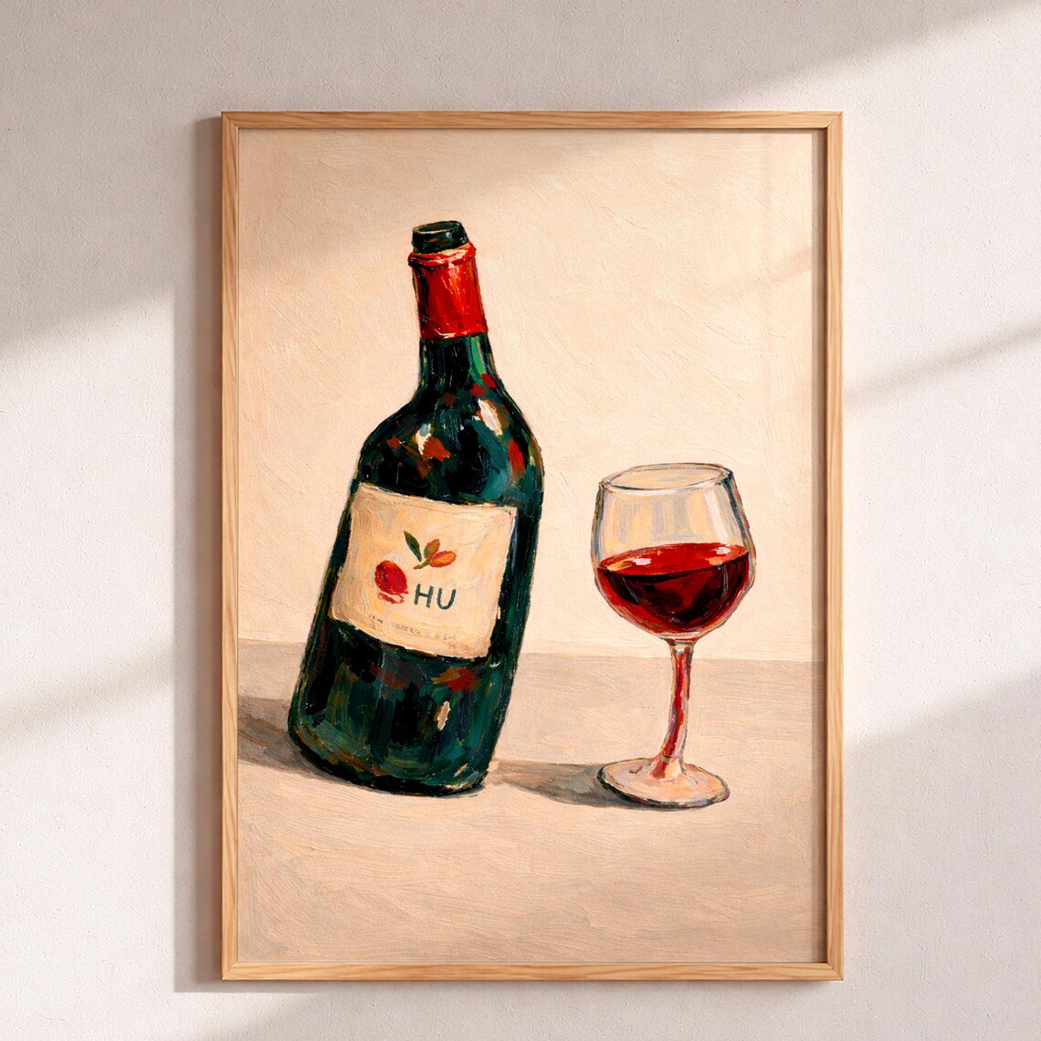 Red Wine Bottle Art Print, Minimalist Still Life