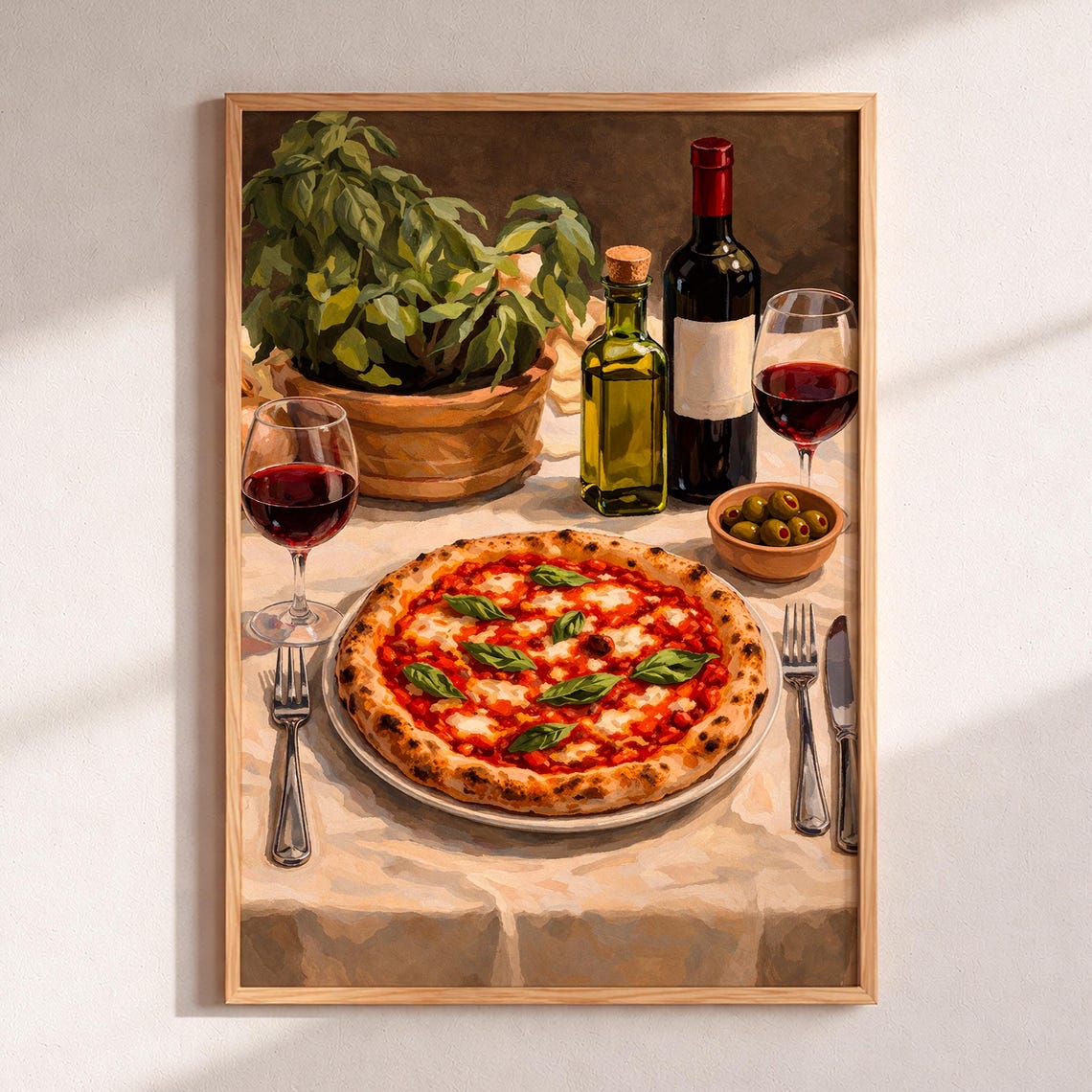 Neapolitan Pizza Italian Kitchen Art Wine Still Life Wall Art