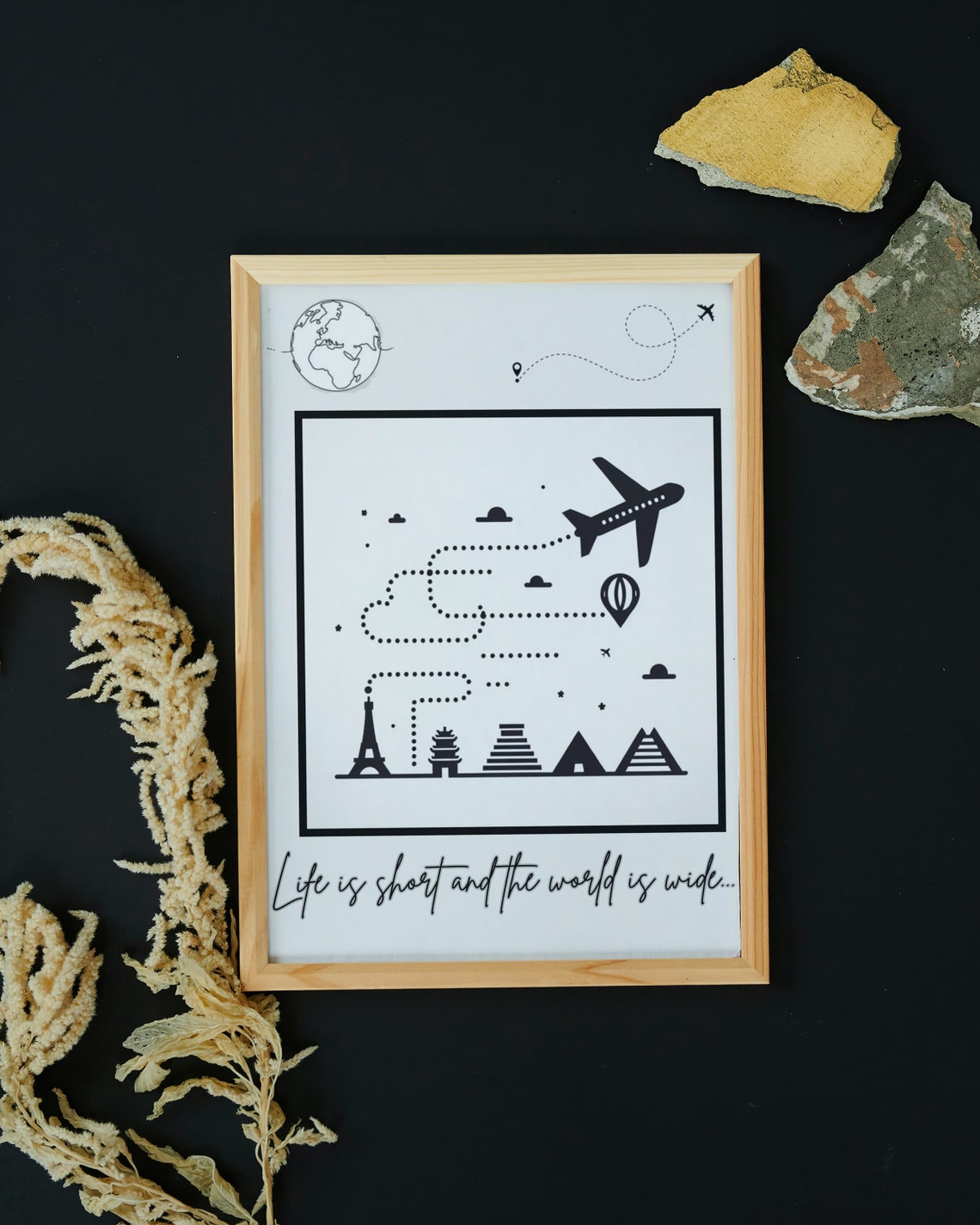 Life Is Short World Is Wide Airplane Route Adventure Quote Poster