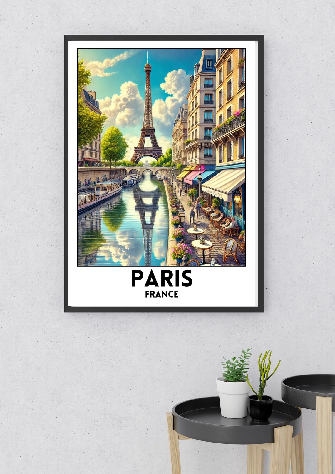 Paris France Eiffel Tower Canal Cafe Street Romantic Travel Poster - Image 2