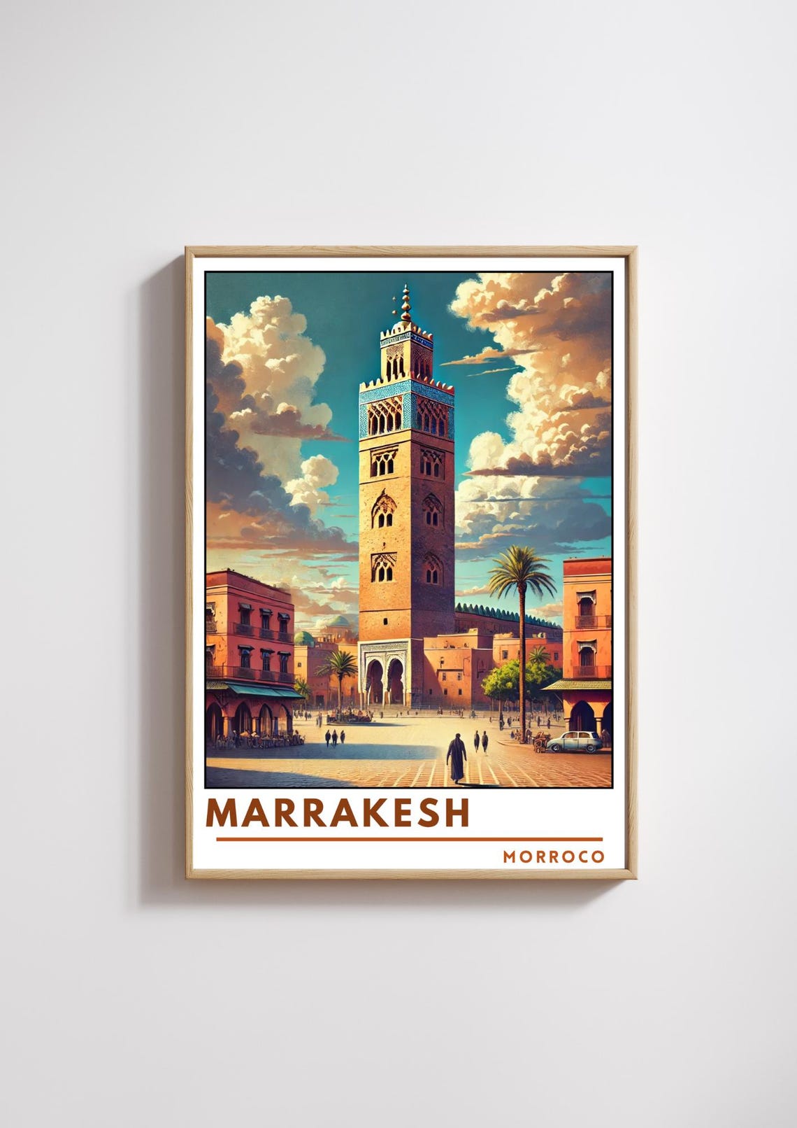Marrakesh Morocco Koutoubia Mosque Medina Square Vintage Poster