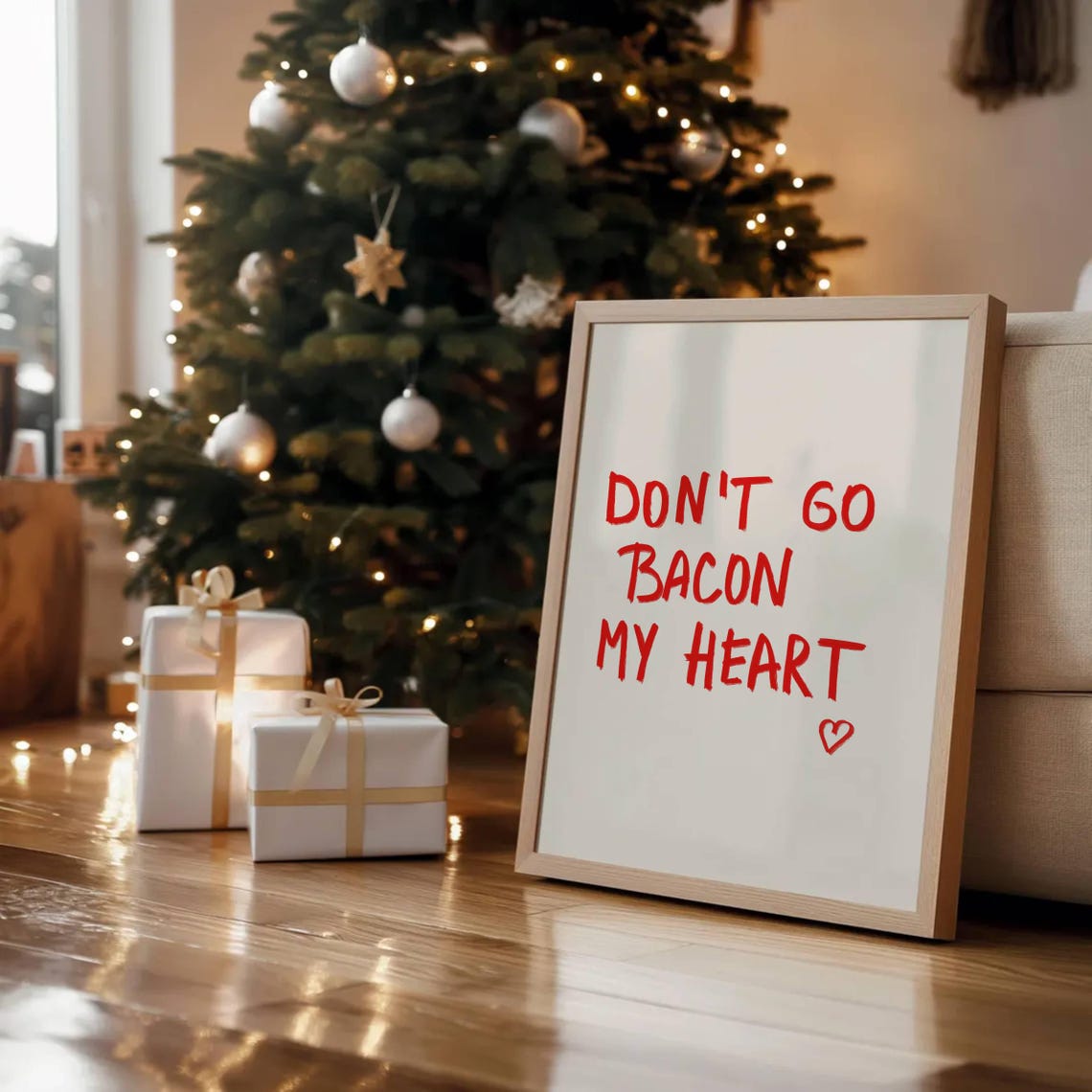 Don't Go Bacon My Heart Red Brush Lettering Kitchen Pun Poster - Image 2