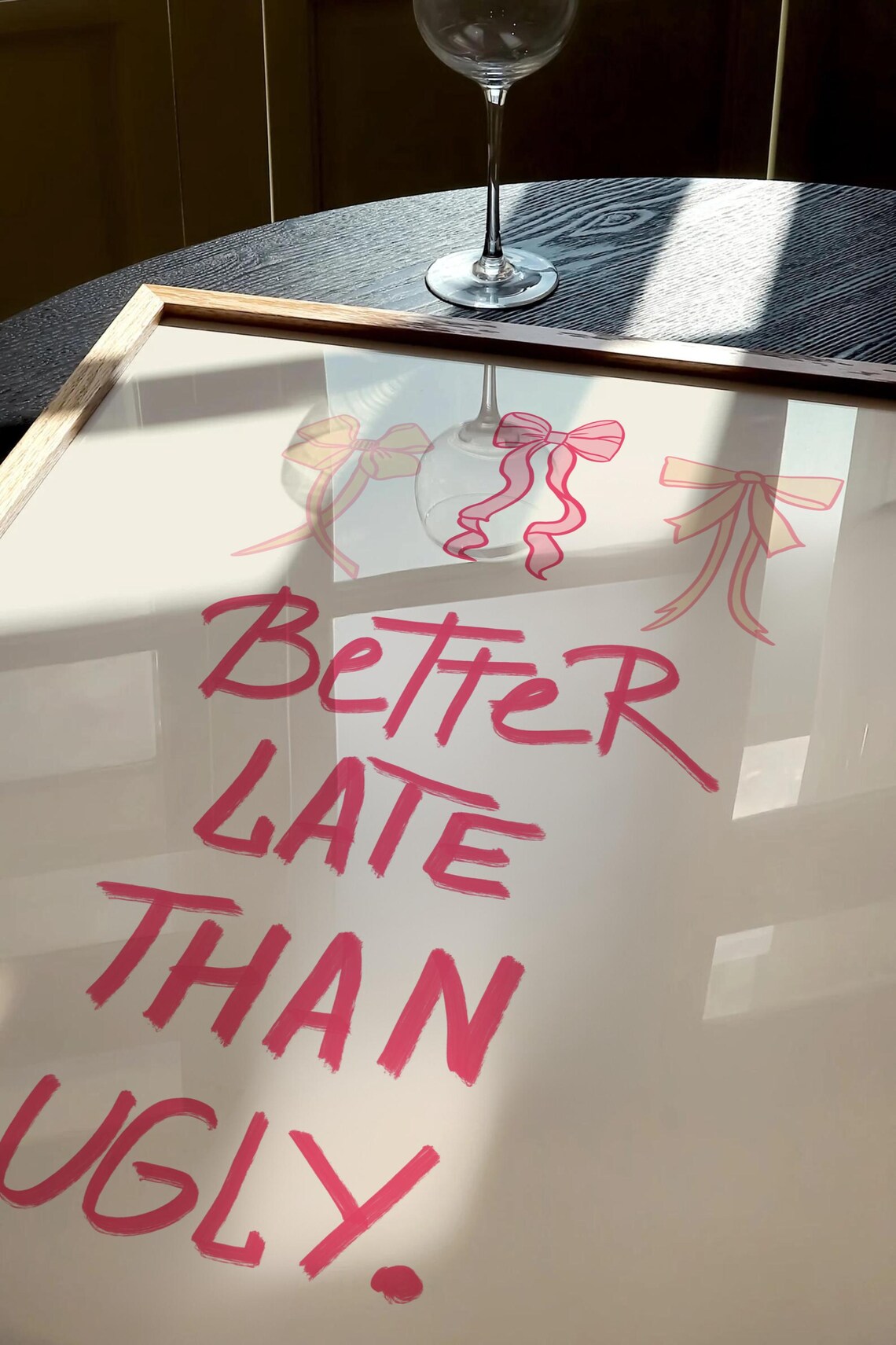 Better Late Than Ugly Pink Bathroom Art Print - Image 3
