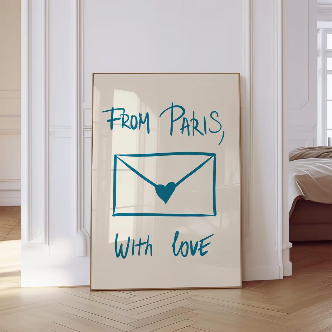 From Paris With Love Teal Envelope Heart Romantic French Wall Art - Image 3