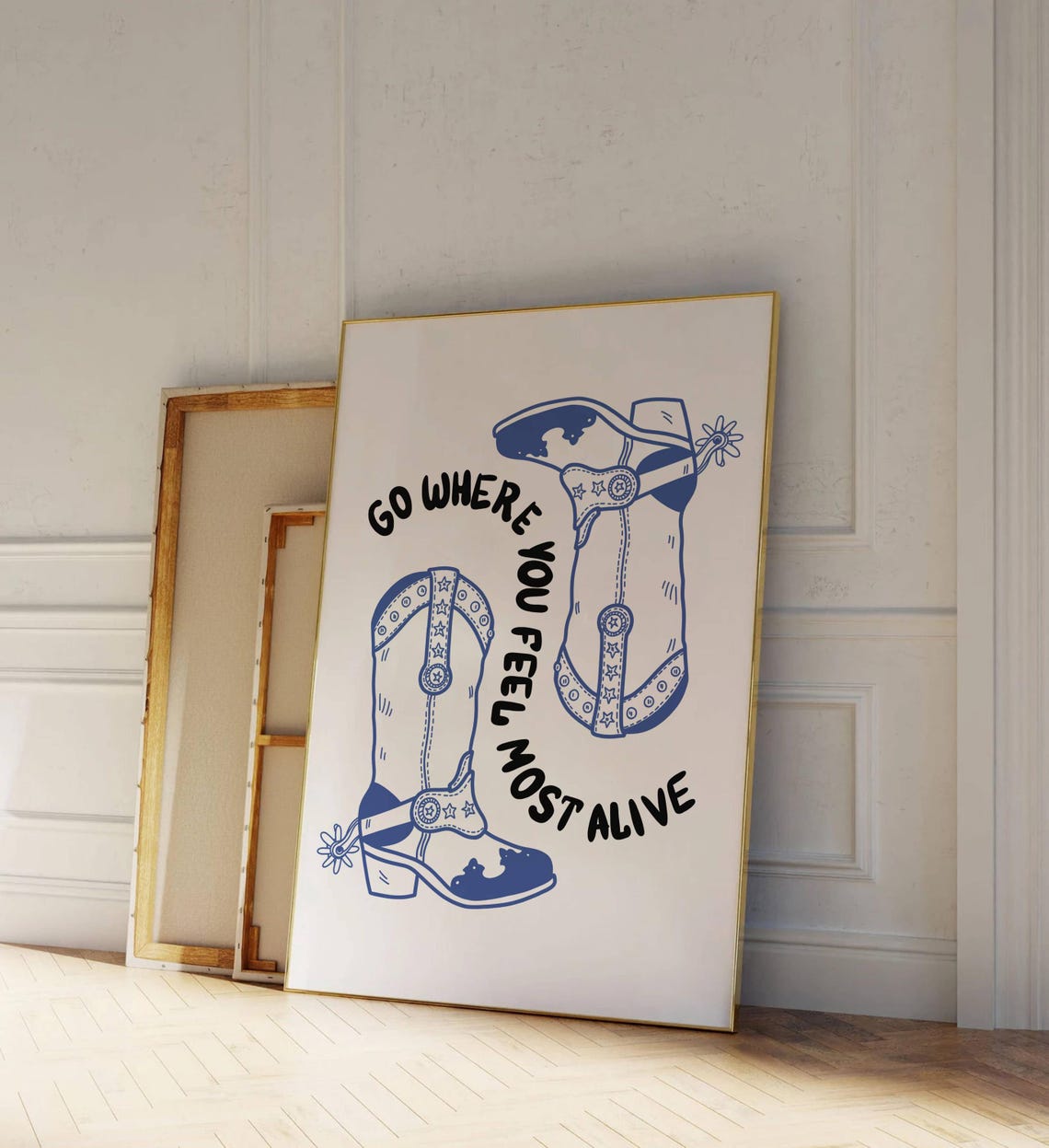 Cowgirl Boots Print Coastal Cowgirl Wall Art Girly Western Print Dorm Aesthetic Trendy Quote Blue Preppy Art Hand Drawn - Image 2