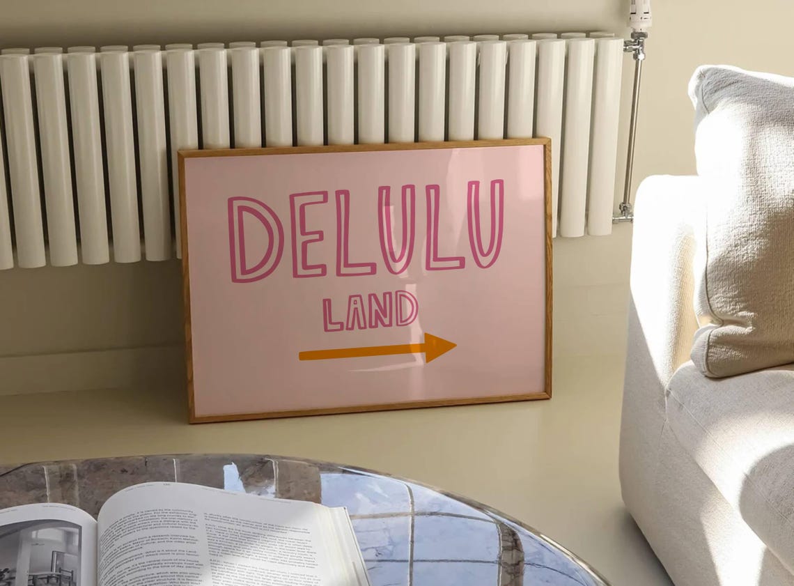 Trendy Delulu Art Print Location Sign Preppy Dorm Wall Art College Above Bed Horizontal Print Teen Girl Bedroom Hand Drawn Print - Image 3