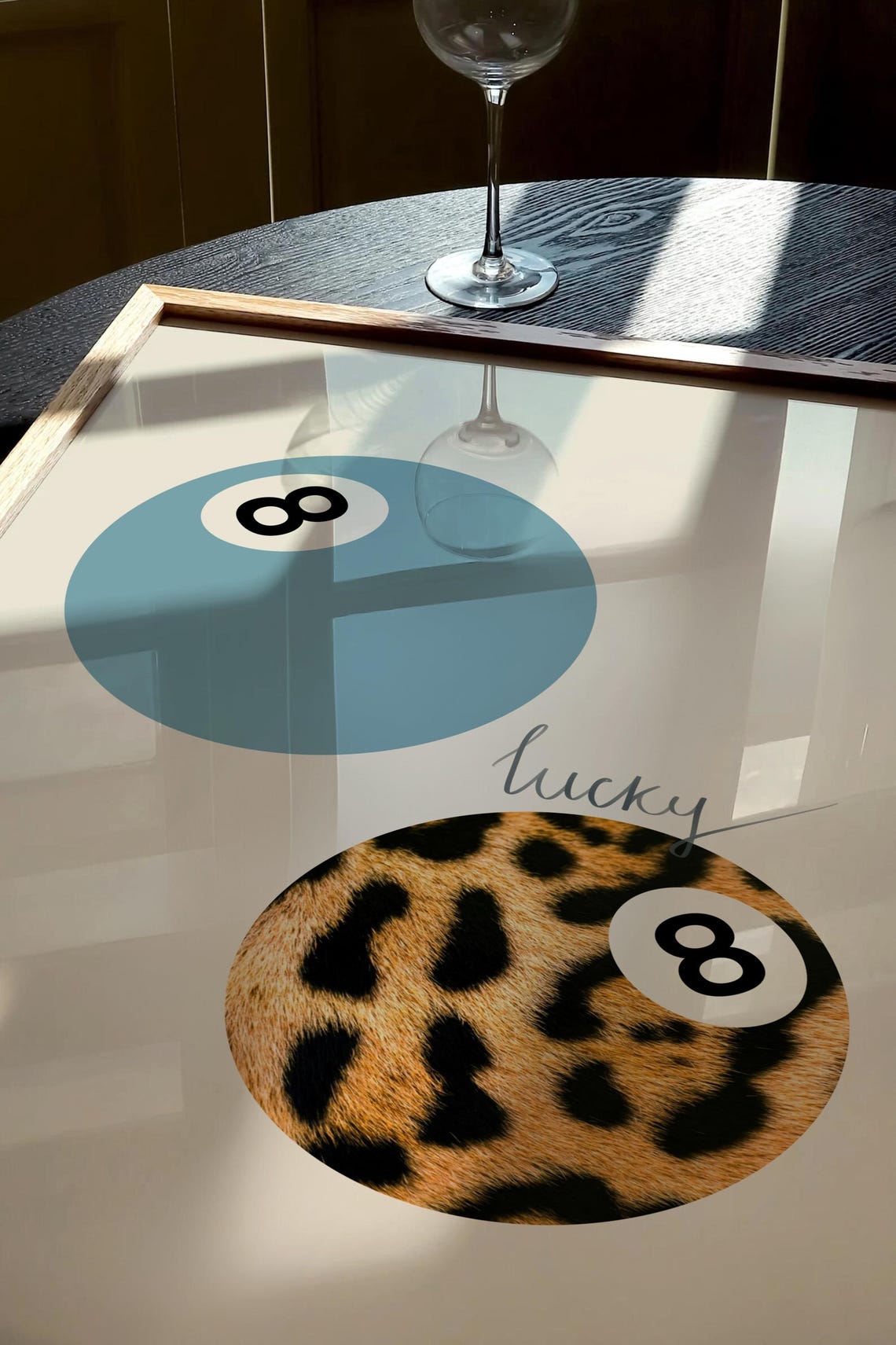 Lucky Blue And Leopard 8 Ball Trendy Funny Y2K Bar Cart Art Print - Image 2