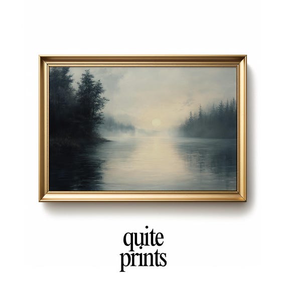 Moody Lake House Landscape Vintageinspired Dark Country Scenery Wall Art Poster