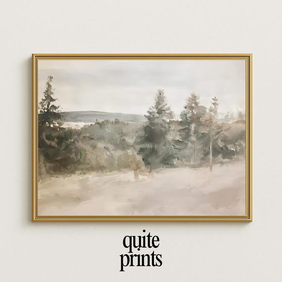 Calm Winter Forest Landscape Wall Art Print Nordic Minimalist Nature Scene Neutral Tones Rustic For Living Room Decor Gift