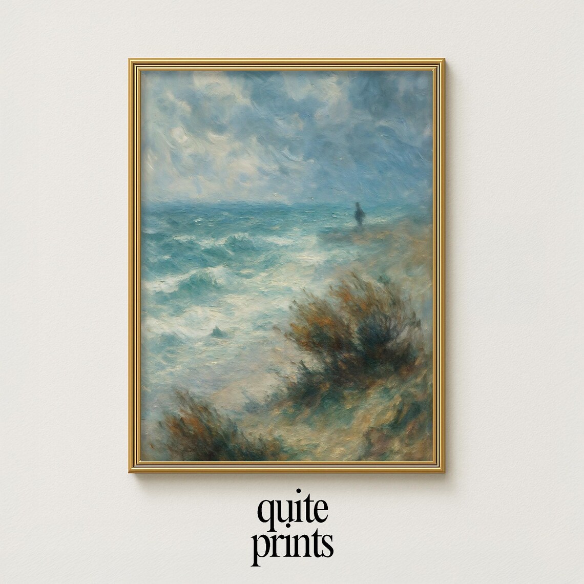 Rolling Ocean Waves Stormy Blue Seascape Impressionist Coastal Art Poster