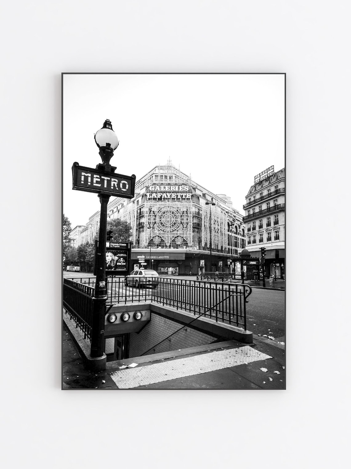 Paris Metro Sign Galeries Lafayette Black And White Photo Poster - Image 3