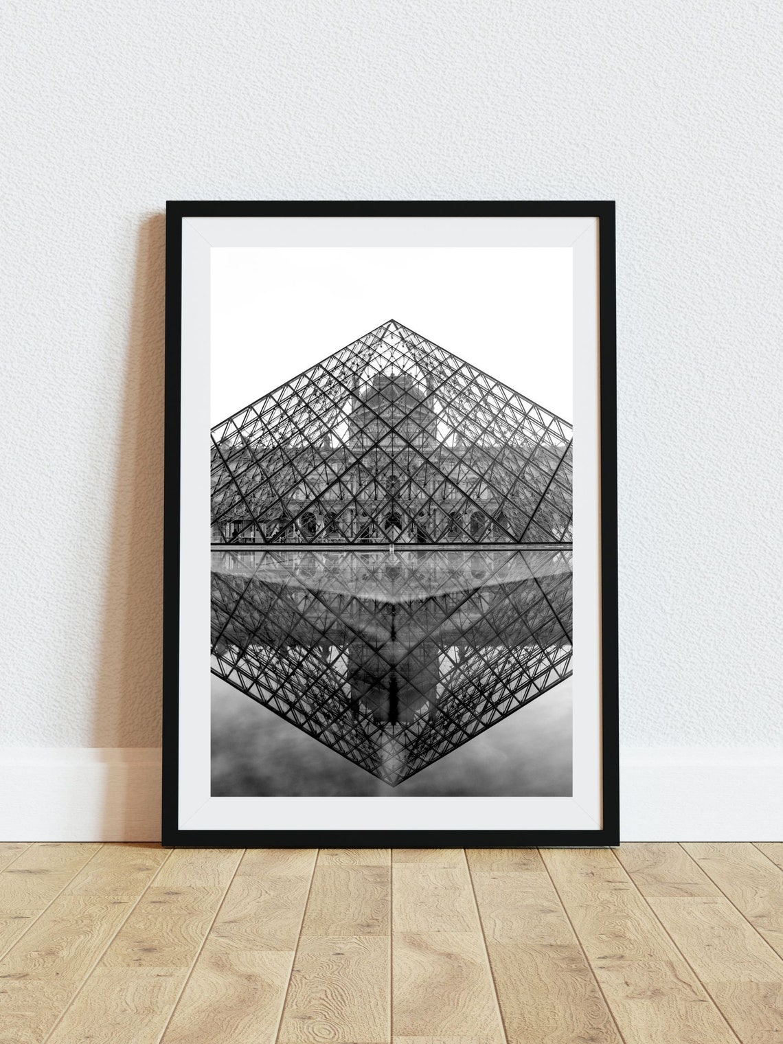 Louvre Pyramid Reflection Black And White Paris Architecture Poster