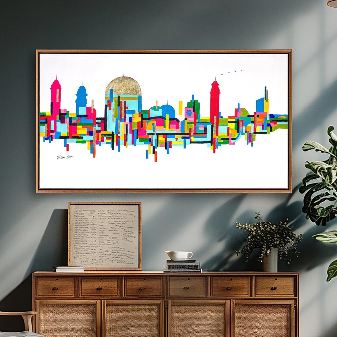 Colorful Jerusalem City Skyline Abstract Poster with Golden Dome