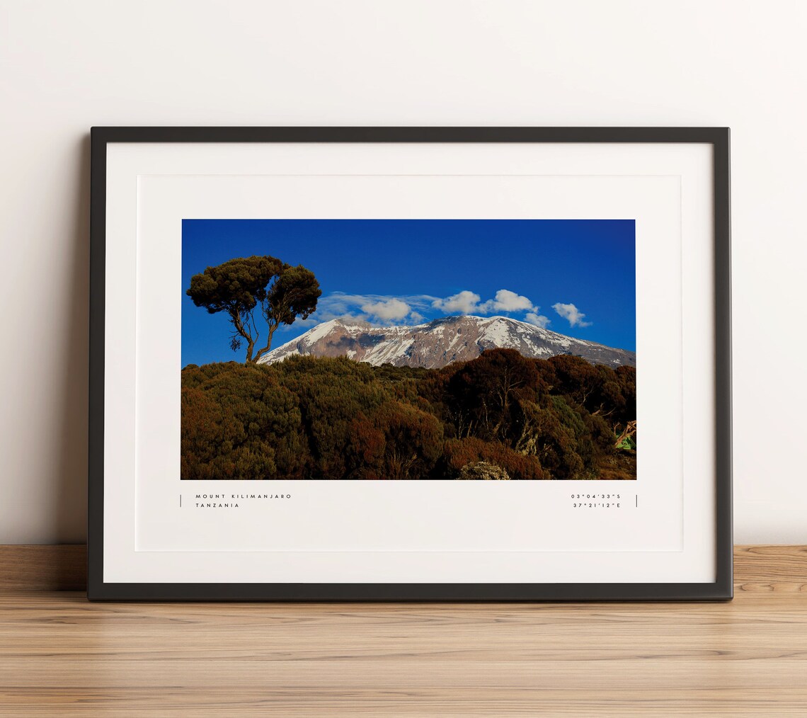 Mt Kilimanjaro Travel Poster, Mount Coordinates Print